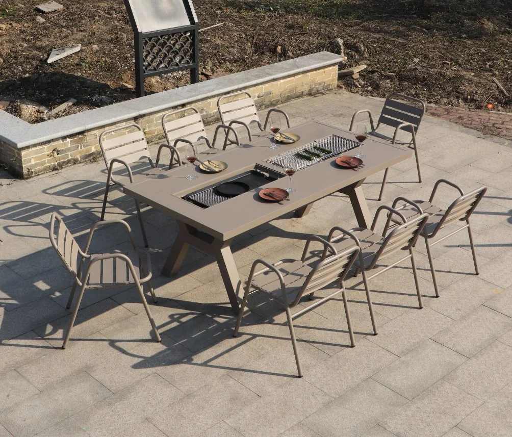 Outdoor Barbecue Table Furniture of Chinese Style Barbecue Home Leisure Electric Baking Courtyard Villa Champagne Tables and Chairs