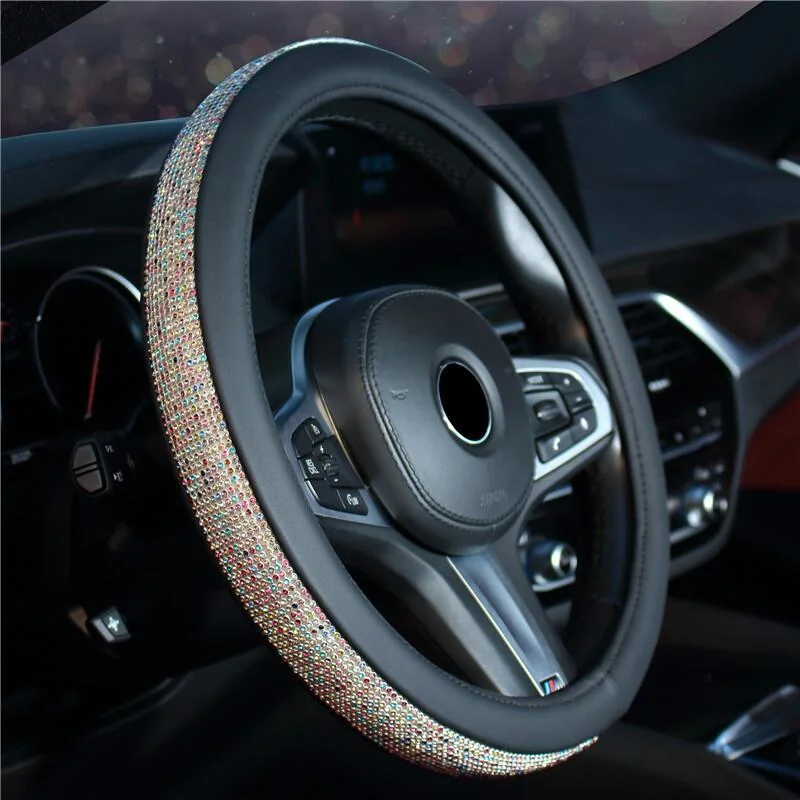 Voiture avec le couvercle du volant Bling Bling Strass, ajustement universel 15 pouces protecteur de roue de voiture pour les femmes filles