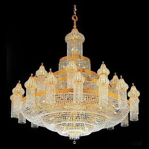 Big Arabic Style Crystal Mosque Gold Chandelier for Hotel Lobby High Ceiling Light Golden Large Crystal Chandelier