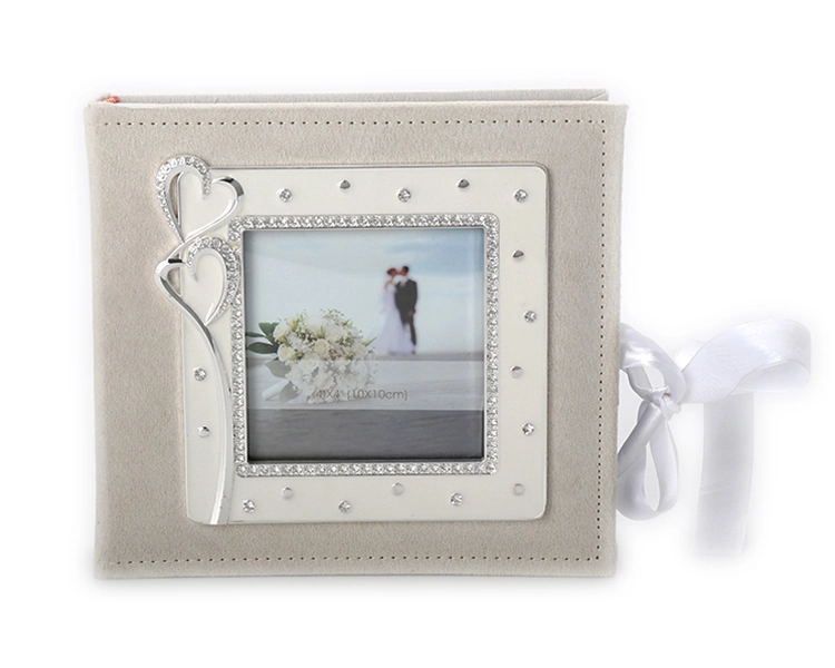 Custom White Diamond Double Heart Shaped Wedding Souvenirs Photo Picture Frame Album