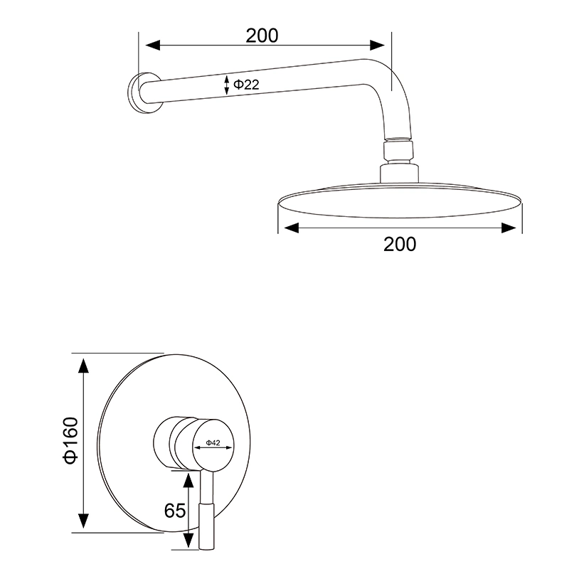 Ceiling Mounted Modern Style Stainless Steel Rainfall Brass Shower Tap