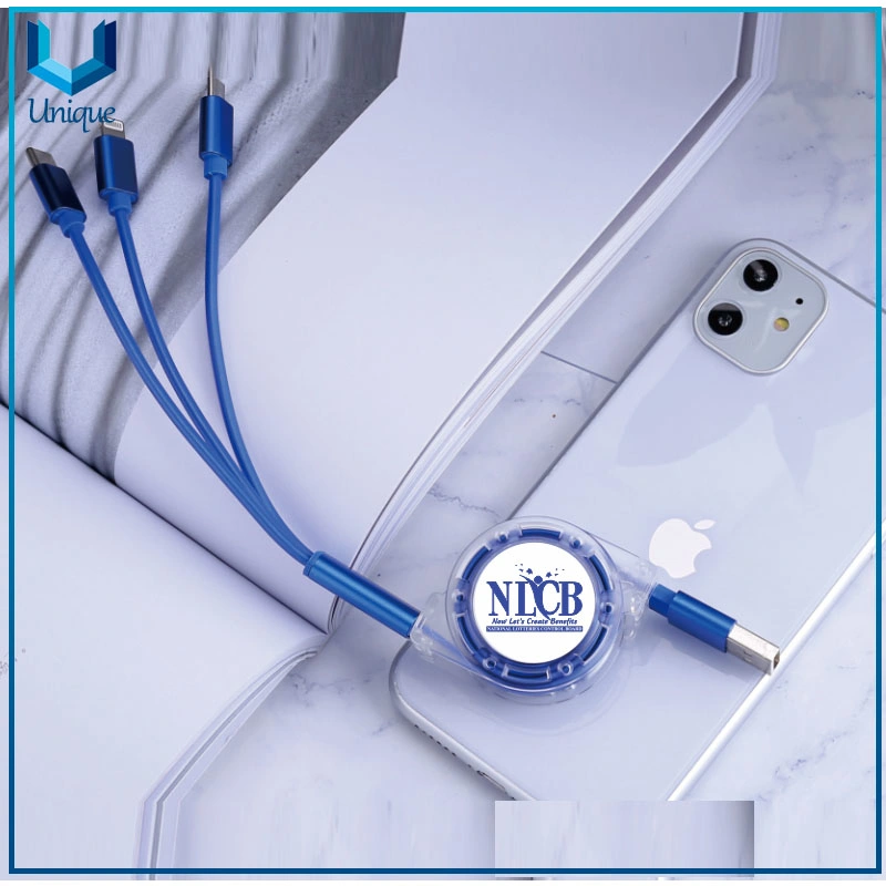 Custom Logo 3 in 1 USB Multi Charger Data Cable with 8 Pin/Android/Type-C Connector for Corporate Promotion Gifts