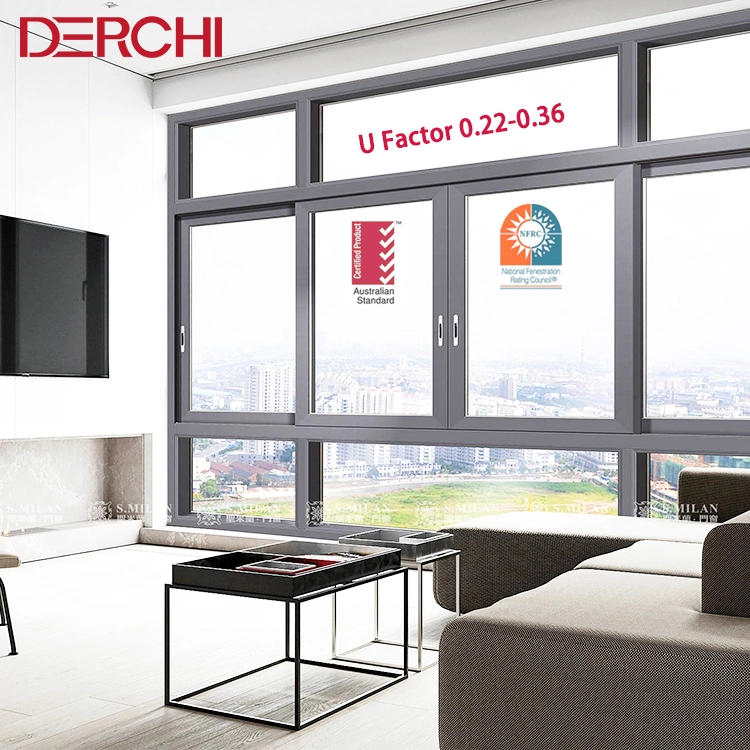 Derchi Double vitrage Prix favorable aluminium métal grandes fenêtres coulissantes