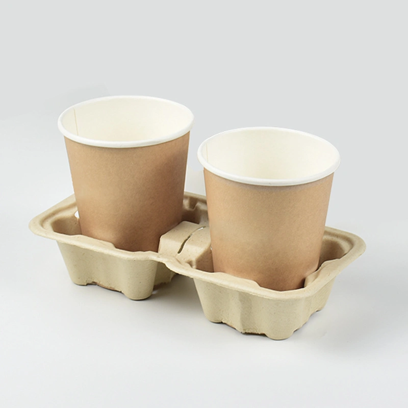 Sugarcane Pulp Disposable Cup Holder Single Double Four Compartment Drag Takeaway Packaged Cup Holder (L-101)