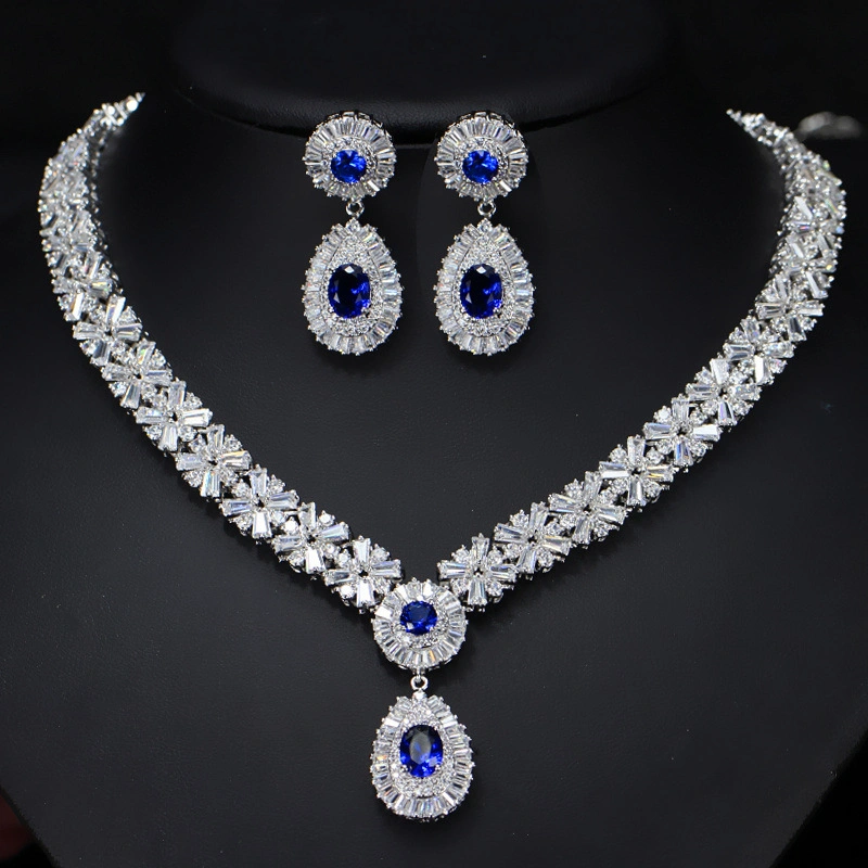 Classic Luxury Bridal Dinner Set Handmade Copper Set AAA Zircon Necklace Wedding Jewelry Set