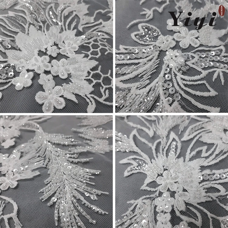 Dyeing Color Customized 3D Beads Shiny Fashion Lace Mesh Embroidery Fabric for Wedding Dress, Evening Gowns