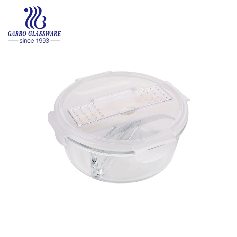 Wholesale/Supplier Microwave Borosilicate Glass Round Food Storage Container with Colored Lid and Plastic Spoon