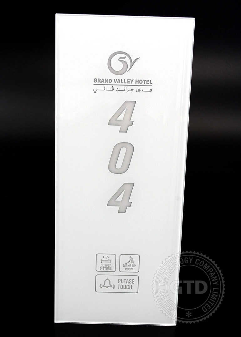 Sistema Doorplate Hotel de gran tamaño 350*139mm Nice Panel de cristal templado cristal