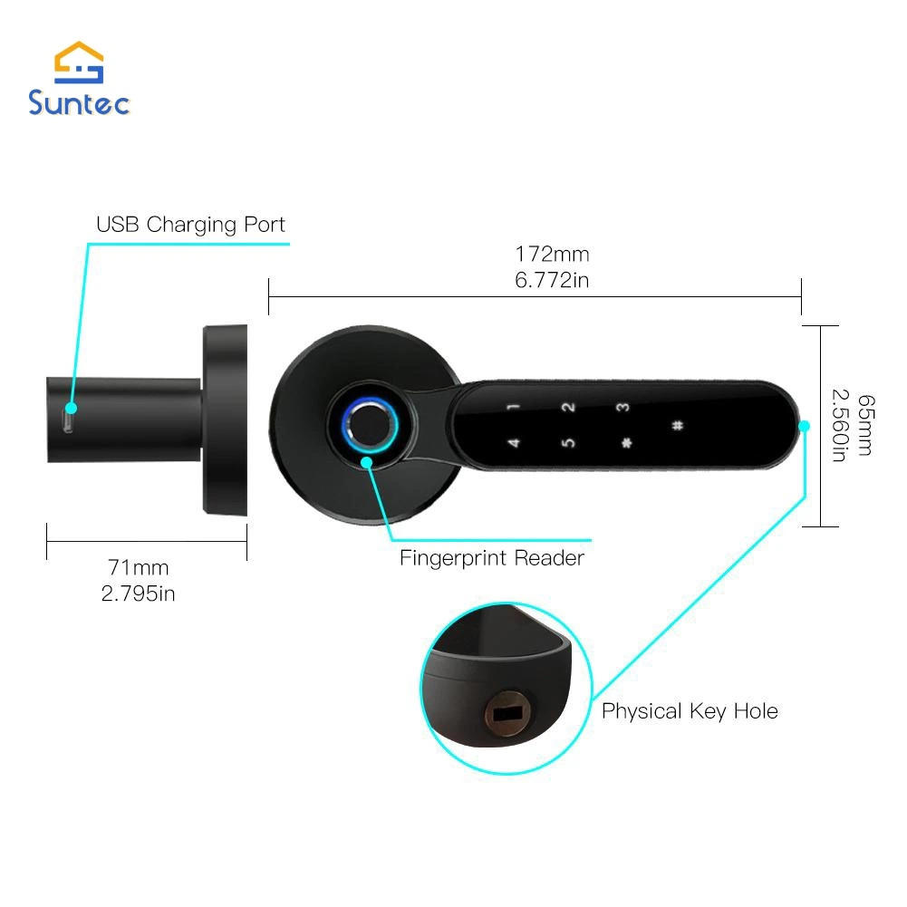 Aluminum Alloy Smart Door Lock Smart Door Handle Electronic Safe Combination Fingerprint Magnetic Smart Door Lock with Bluetooth/Tuya Remote Control