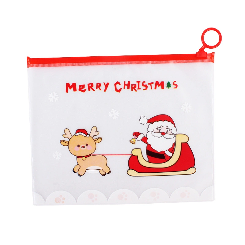 Cute Waterproof Christmas Ring Storage Bag Cartoon Student Pencil Case Christmas Transparent File Bag