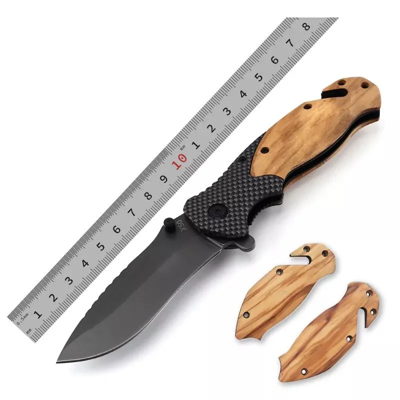 Pk-X50 Oliver Wooden Handle Camping Outdoor Rescue Folding Knife