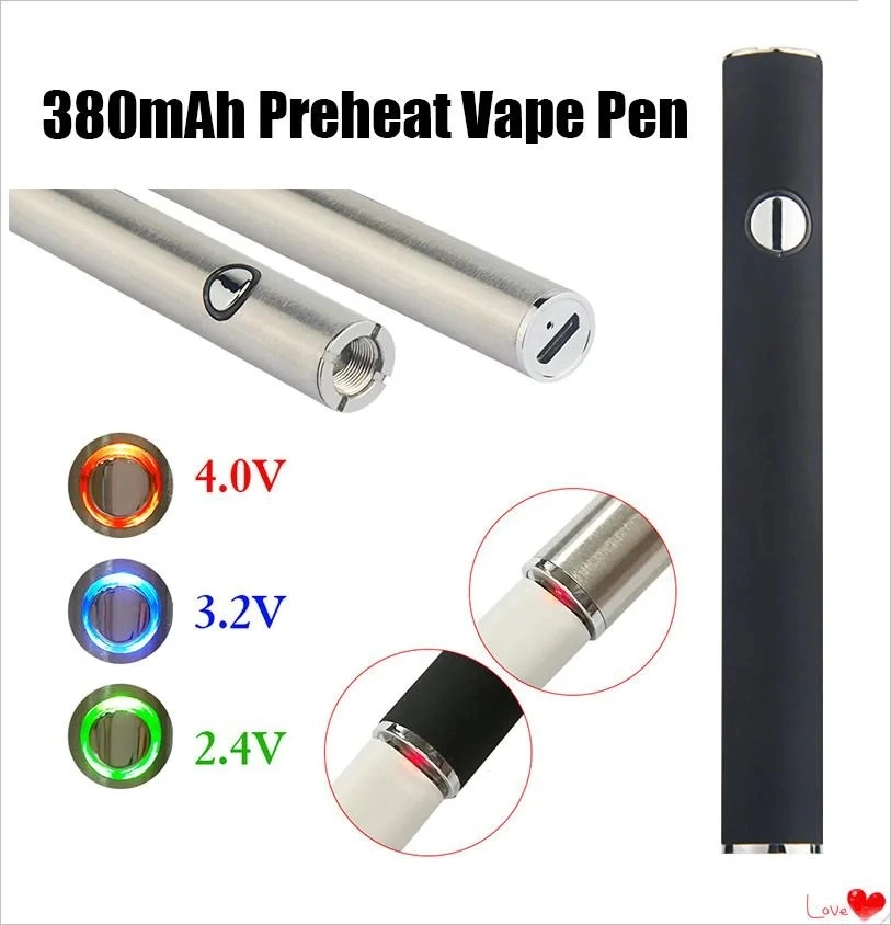 Precio al por mayor Batería de Vape Pen con precalentamiento 510 Thread 350mAh 380mAh 900mAh 1100mAh Max Battery con cargador USB