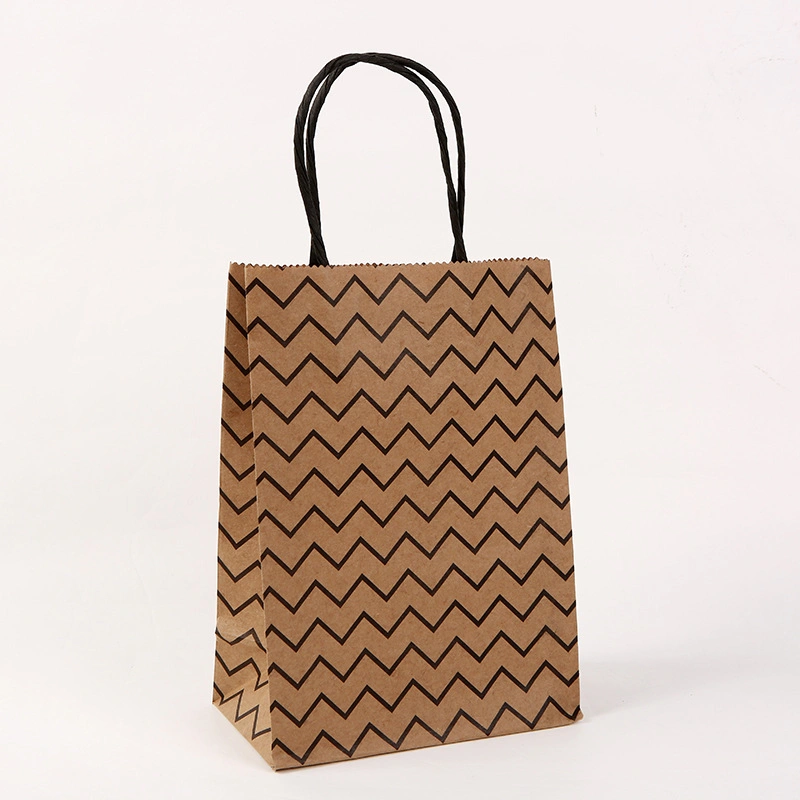 Kraft Paper Bags Bronzing Chevron Paper Bag Birthday Wedding Favor Box Shop Gift with Handle Cookie Packaging Bags Wholesale