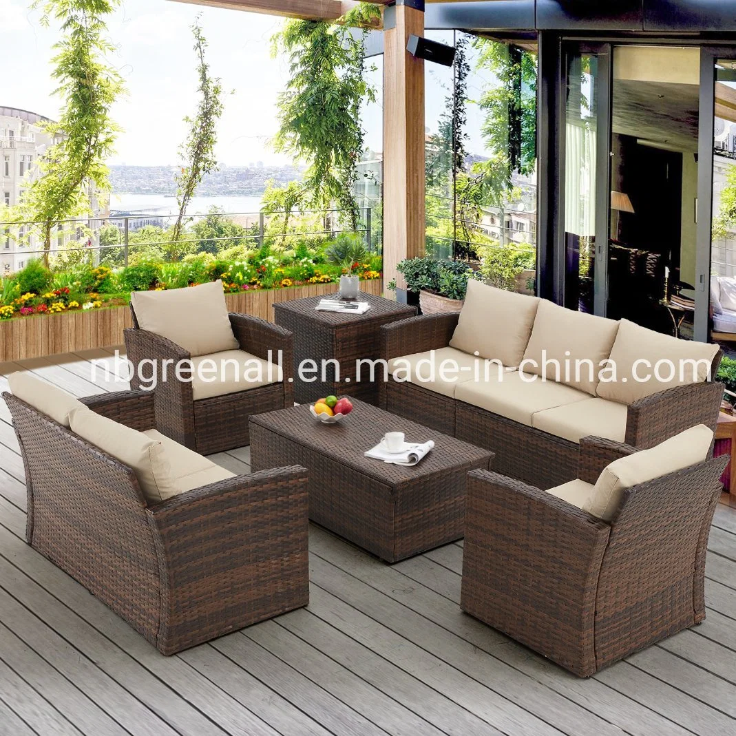 6PCS Rattan Wicker Sectional Sofa Garden Patio Rattan Outdoor Set Furniture with Two Storage Boxes