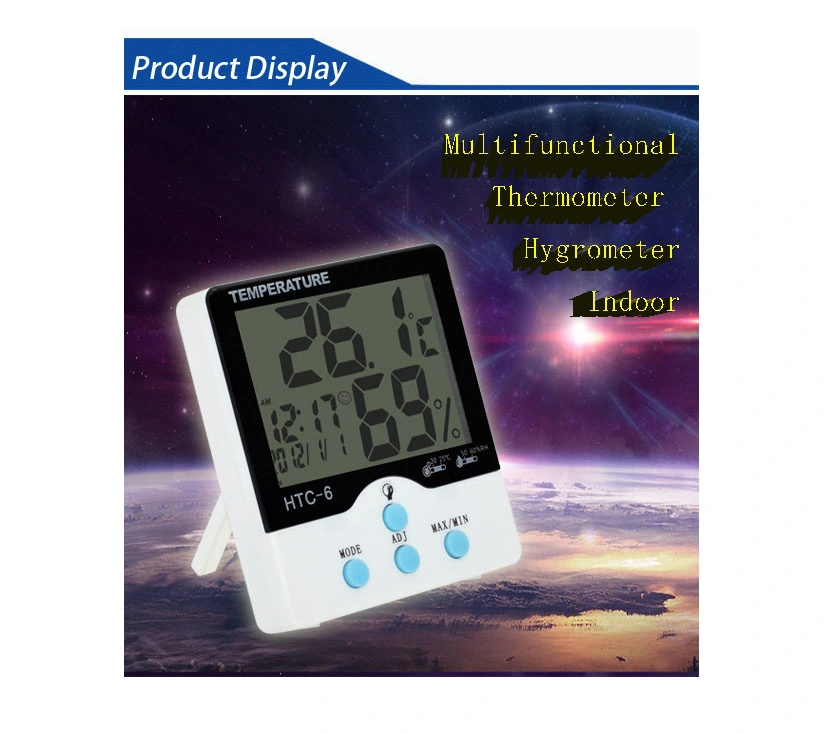 Portable LCD Clock Digital C/F Thermometer Hygrometer Indoor HTC-6