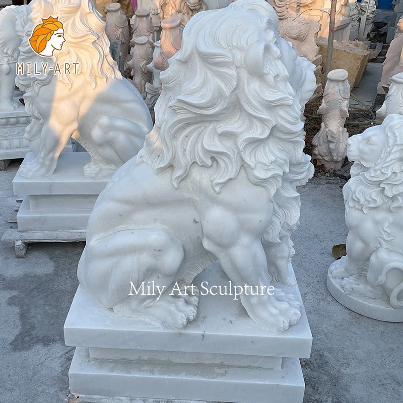 Escultura de mármol de León Occidental Estatua de León de mármol Blanco para decoración