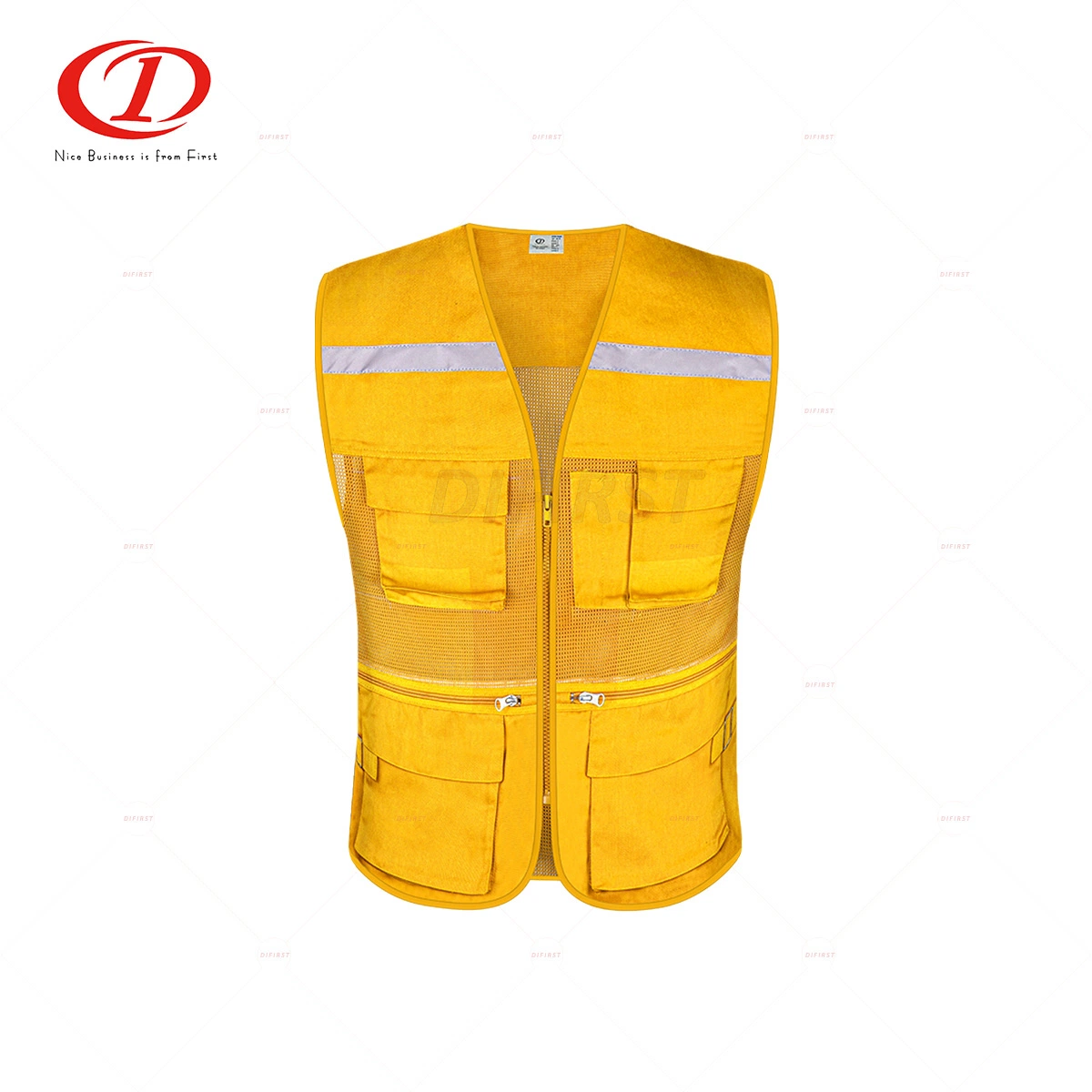 Cotton Fabric Surveyor Safety Vest with Pockets and Zipper Dfv1034