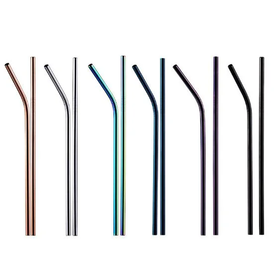 304 Stainless Steel Straw Paint Titanium Gold Milk Tea Coffee Soft Drinking Wine Straw Metal Colorful Straw Set