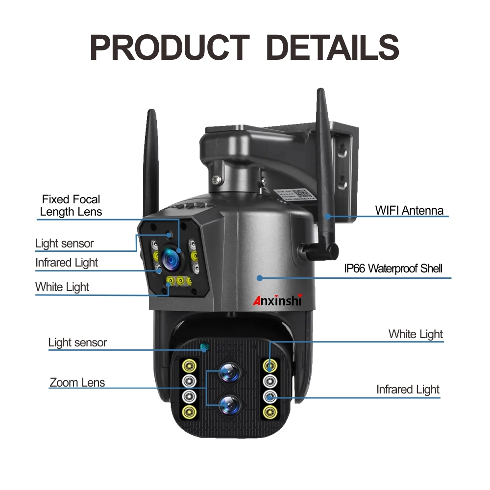 6 Megapixel binokulare Kamera mit Zoom für den Außenbereich WiFi Human Tracking Dual PTZ-Kamera mit Objektiv