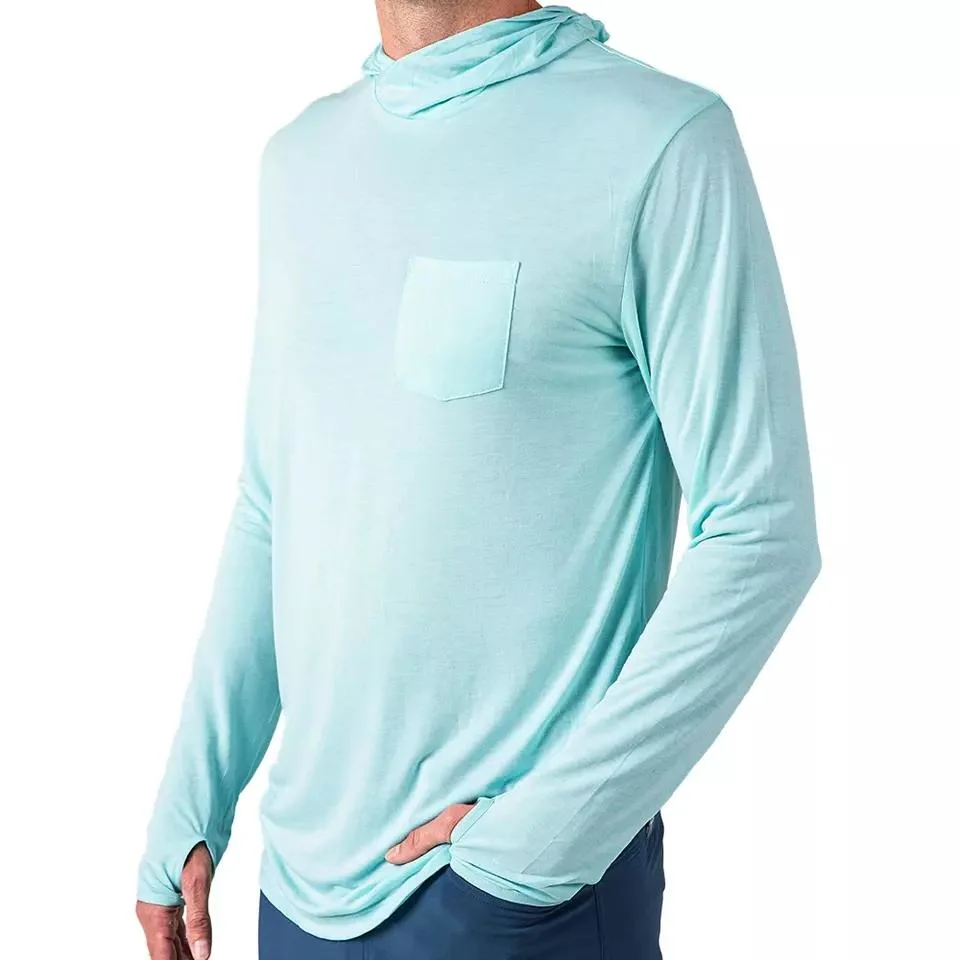 Men's Upf50+ Polyester bambou couleur personnalisée à l'extérieur de l'usure de la pêche UV Sun Bloc Long Sleeve