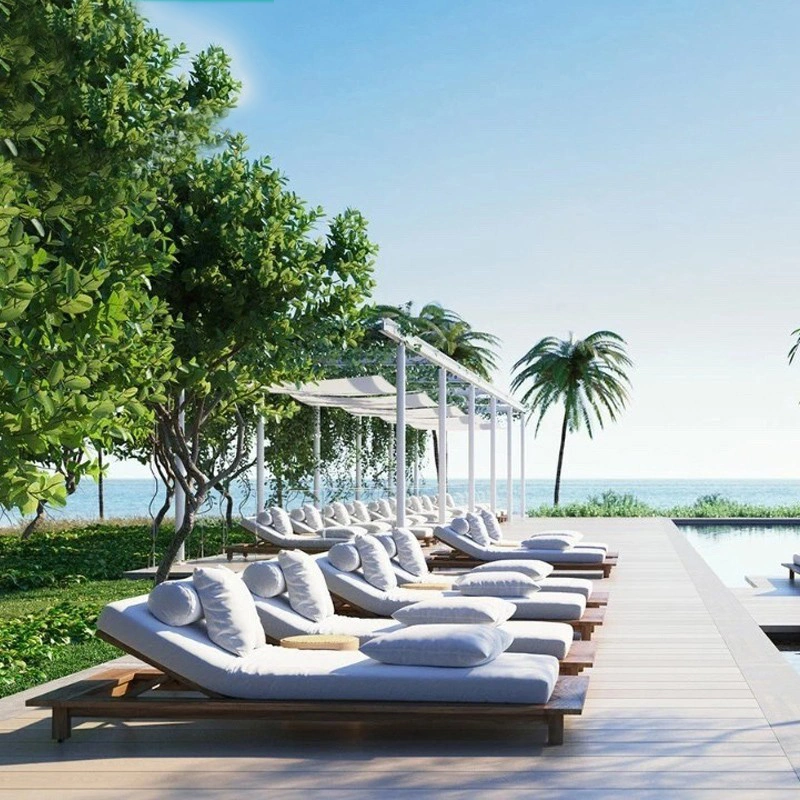 Foshan Muebles Lounger de madera Chaise Teak Resort Leisure Hotel Jardín Beach Hotel tumbonas tumbonas al aire libre