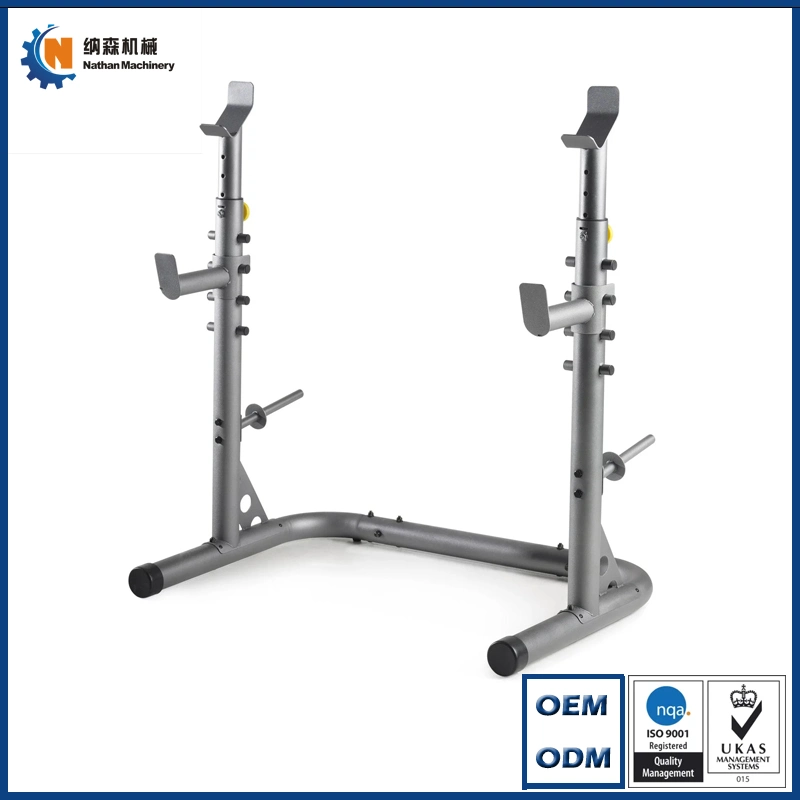 Factory Wholesale OEM ODM Customized Service Multi-Function Adjustable Power Rack Squat Stand with Safety Spotter Arms, DIP Bars, Weight Plate Holders, Barbell