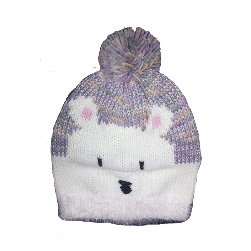 Children Winter Fashion Warm Bear Jacquard Embroidery Lurexy Bobble Hat Cap