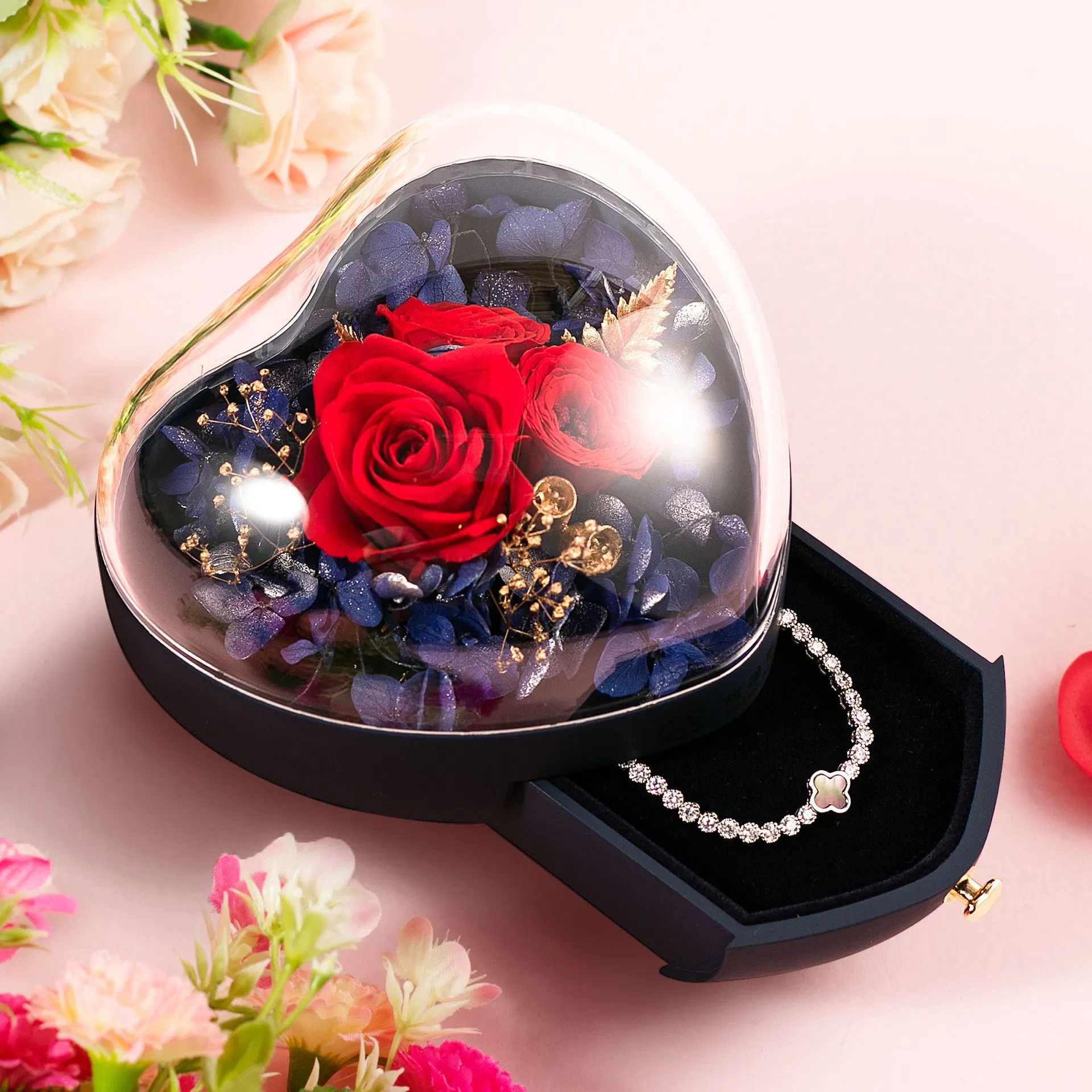 High-End-Schmuckkästchen mit erhaltenen echten Blumen Modeschmuck Accessoires