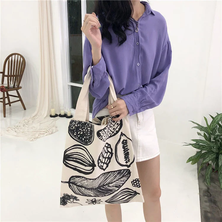 Fashion Casual Printing Lady Handbag Eco Reusable Shopping Bag Large Canvas Tote Bag Foldable Women Shoulder Bags