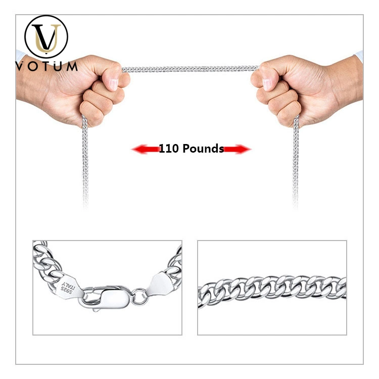 Votum OEM بالجملة S925 Sterling Silver Hiphop عقد سلسلة الكوبية مجوهرات غير قابلة للتكييز