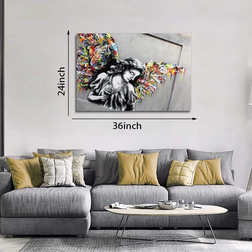 Custom Wall Art Street Graffiti Angel Wings Canvas Picture Art Print Painting Modern Framed Artwork Gallery Wrapped