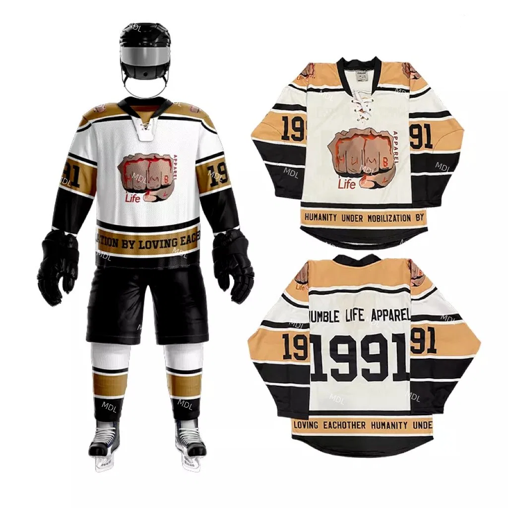 Custom Vintage Hockey de hielo Jersey divertido bordado Sportswear para hombre Camisas de Hockey de manga larga de alta calidad