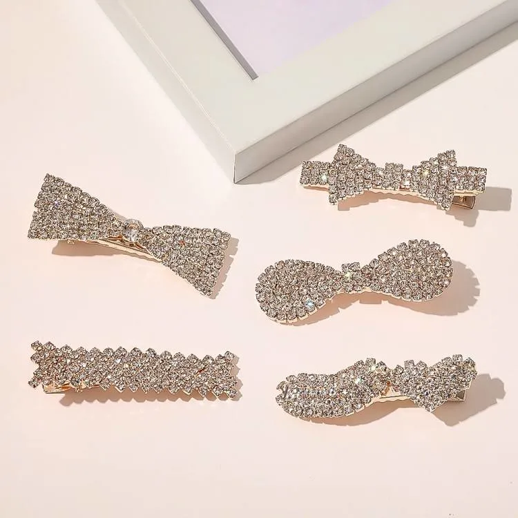 Korean Version of The Alloy Hairpin Fashion Rhine-Drill Claw Chain Edge Clip Luxury Bow Rhine-Drill Hair Accessories