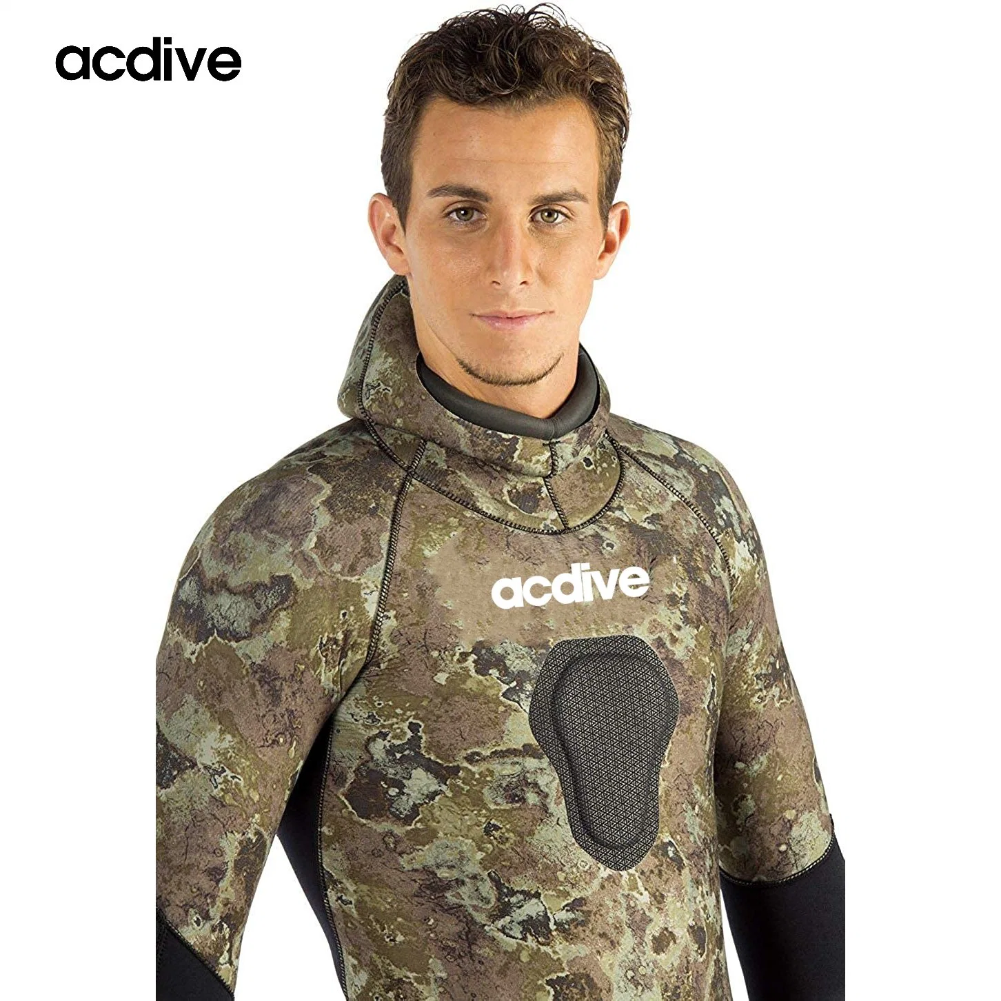 2. PCS 5mm Spearfinshing Camo Stretchy Neoprene Men Hooded Cr Open Cell Scuba Diving Wetsuit