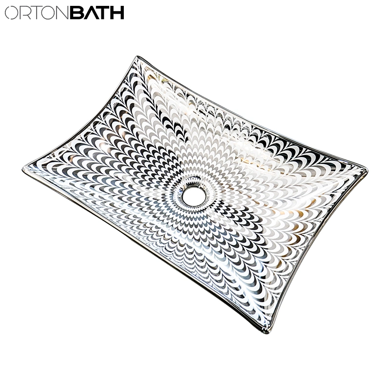 Ortonbath Rectangular Bathroom Counter Top Ceramic Electroplated Silver Basin Art Wash Basin Sink Without Faucet Mixer for Bathroom Vanity Cabinet