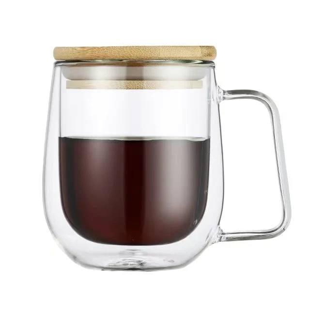 Custom Logo 150ml 250ml 450ml Double Wall Insulated Borosilicate Coffee Glass Cup Set with Handle and Lid