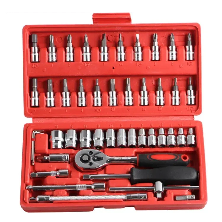Set of 46PCS Manual Machine Auto Repair Combination Tool Sets Hand Impact Spanner 1/4" Small Socket Wrench Set