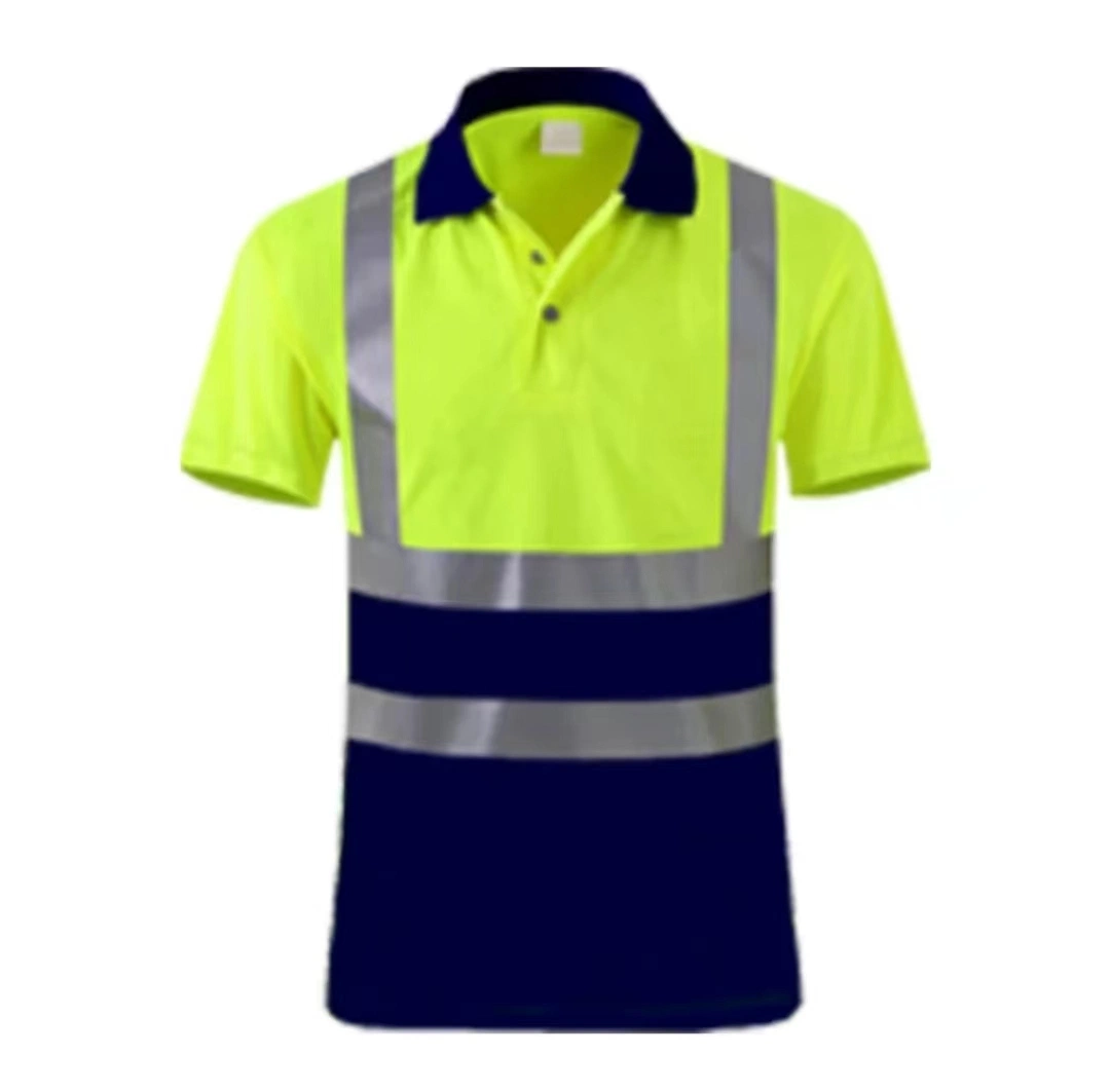 2023 Wholesale/Supplierr Price Safety Polo Short Sleeve Workwear T-Shirt Protective Hi-Vis Clothes with 5cm Reflective Tapes