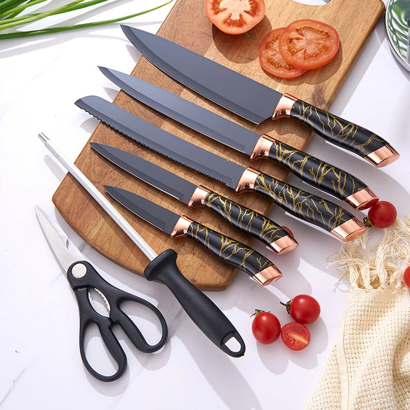 Marble Handle Non Stick Coating Chef's Knives Set for Cooking Tool