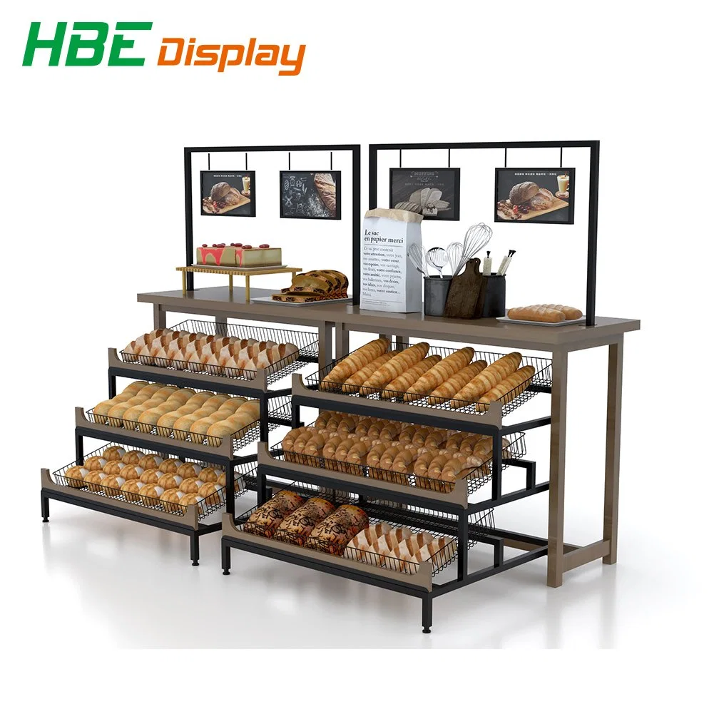 Single Sided Wood Tiered Bakery Display Rack