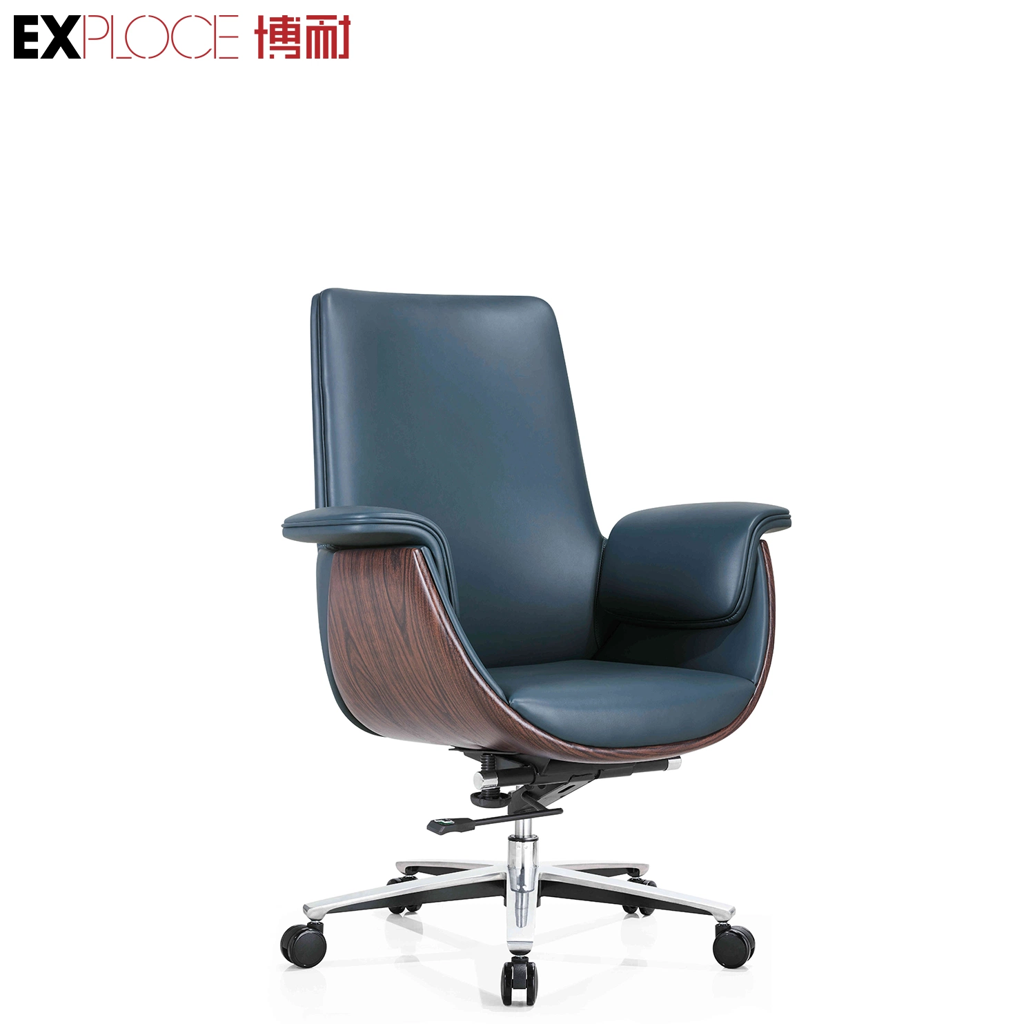 MID Back PU Leather Furniture Gaming Staff Office Computer Ergonomic Swivel Chairs with Synchronous Mechanism with Multiple Locking Positions