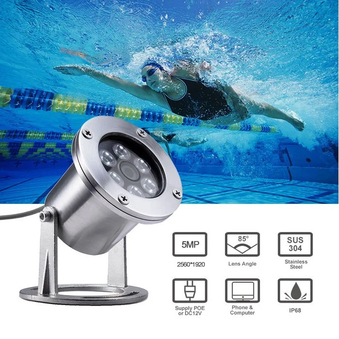 5MP IP68waterproof Submarino 20m 304 Piscina de agua dulce de acero inoxidable Cámara de seguridad