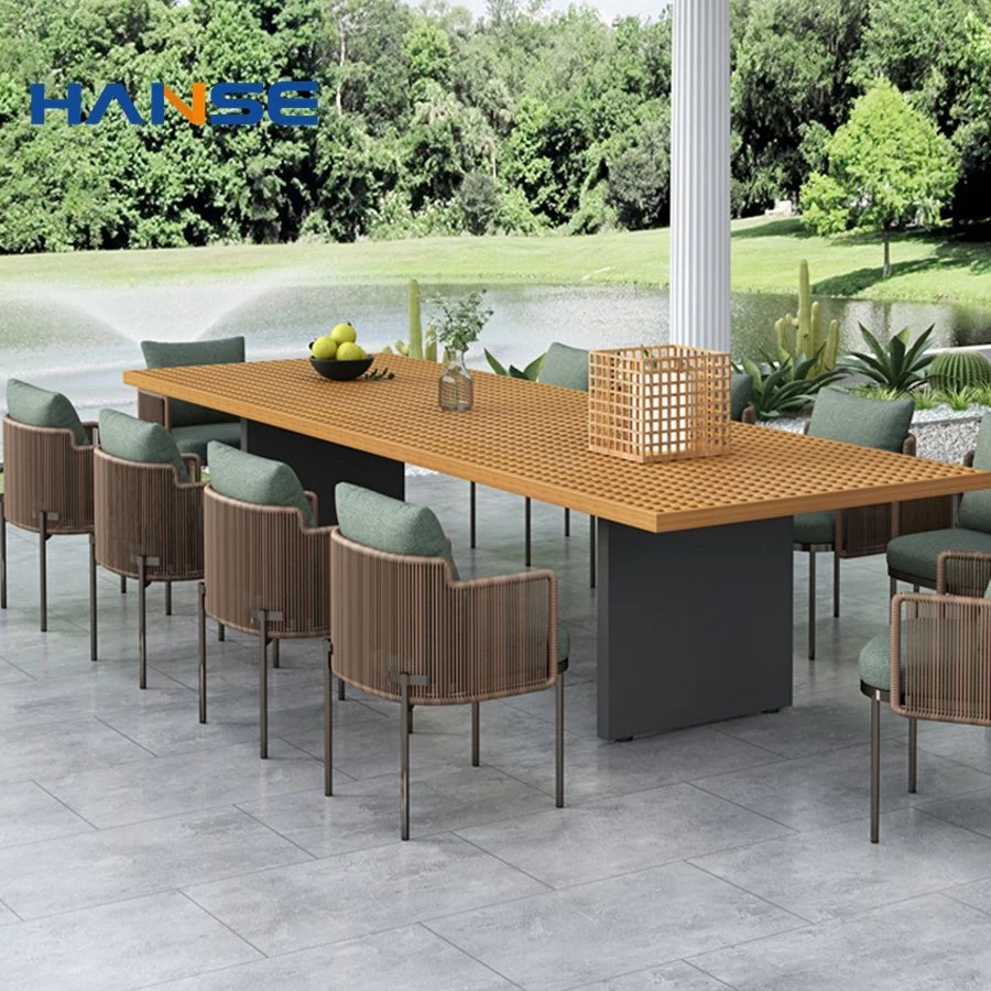 Eco-Friendly Furniture Wood Plastic Composite Dining Table Set for Outdoor Restaurant 6 Seaters