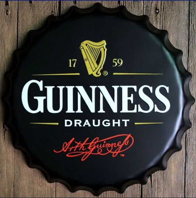 Metatl Tin Sign Bottle Cap Wall Decoration with"Guniness"