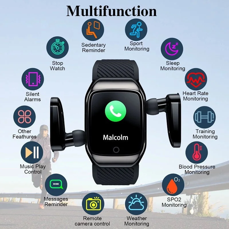 S300 2 in 1 Smart Watch Headset, Bracelet with Wireless Earphones Earbuds