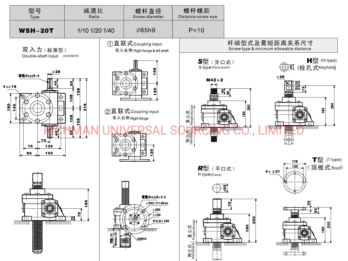 Wsh 2t-100t Type Power Transmission Worm Screw Jack