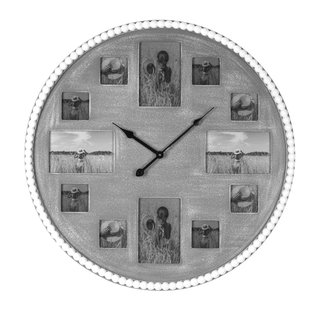 Decorative Vintage Distressed Farmhouse Wood Wall Hanging Clock with Photos for Bedroom Living Room