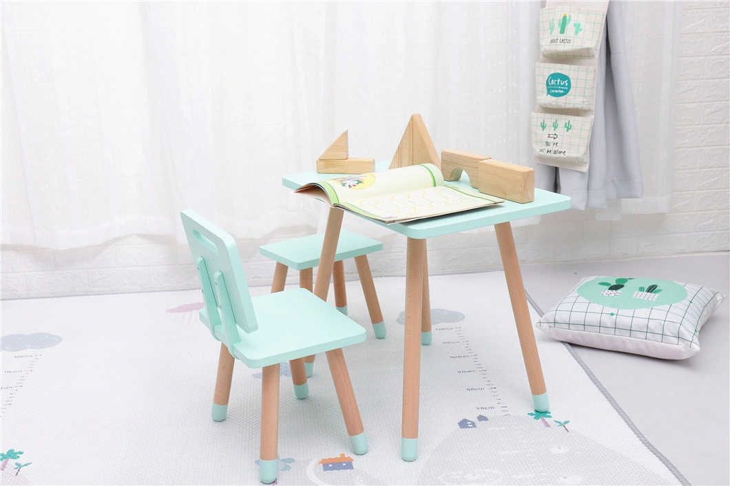 Macaron Kids Square Table and Chair Children Solid Wood Study Desk Set