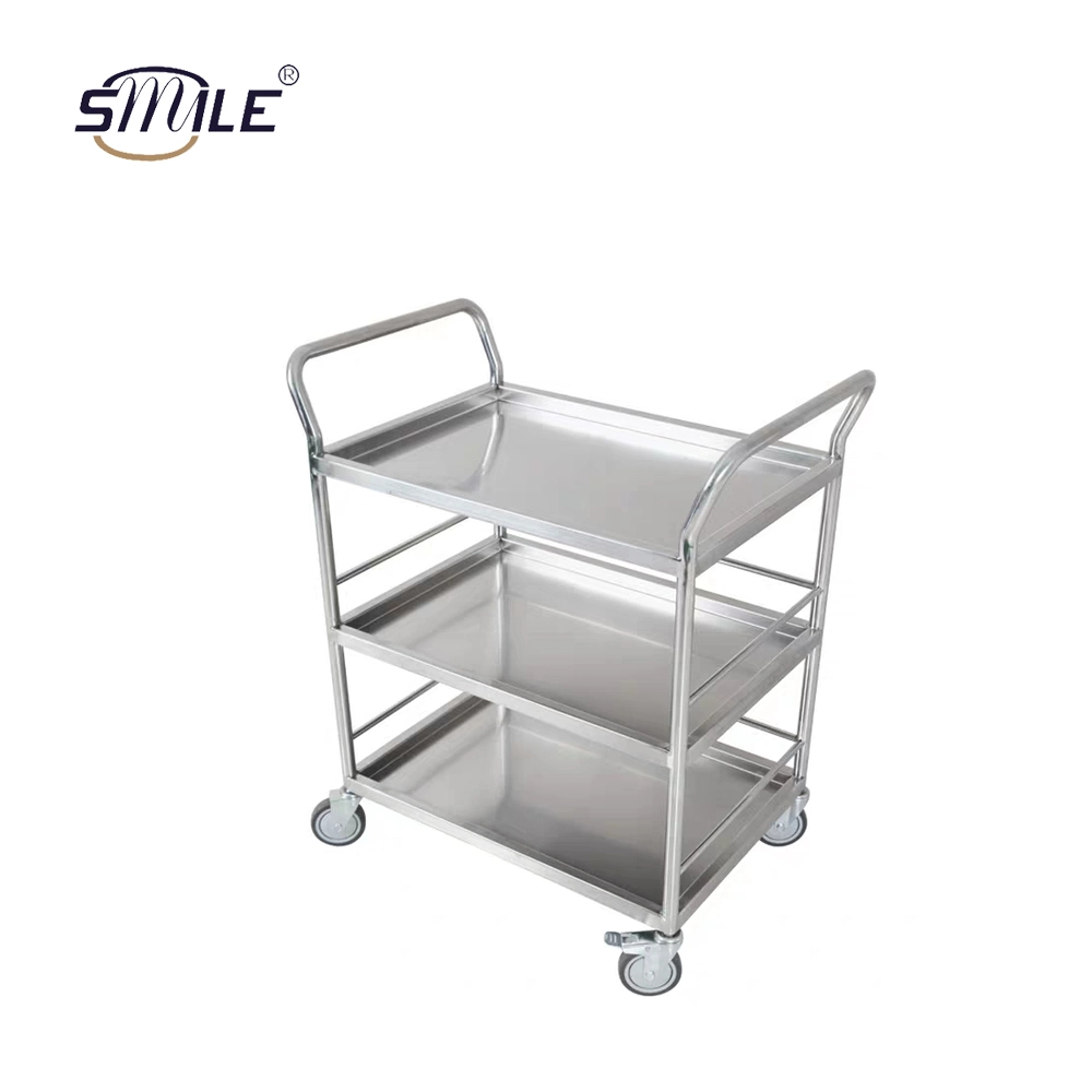 Smile Stainless Steel Equipment Kitchen Double Bowl Collecting Catering Food Trolley Restaurant Dining Service Cart