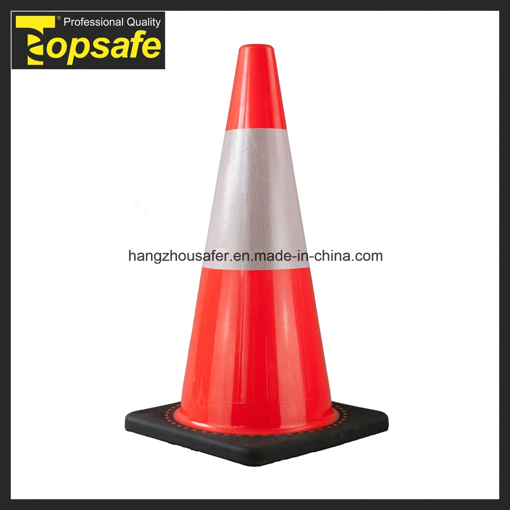 70cm de alto tráfico de PVC de color naranja cono vial con base negra (S-1238W)